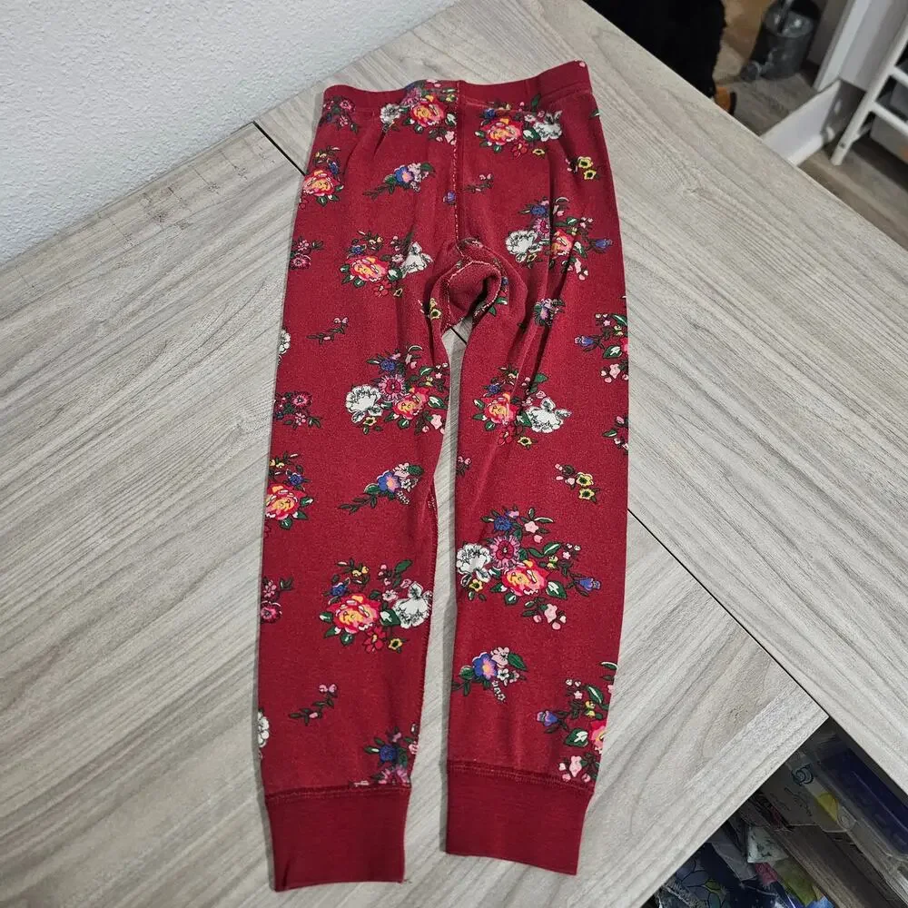 Hanna Andersson Pajama Set Red Floral Bouquets Flowers Long Sleeve Girls